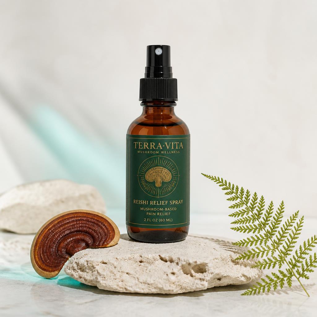 Runevia mushroom pain relief spray bottle